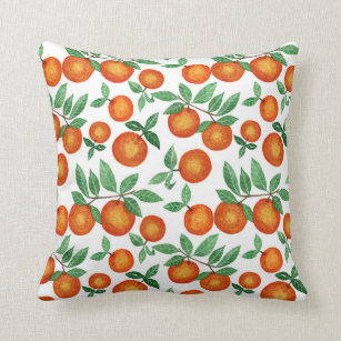 Summer Oranges Citrus Watercolor Fruit Pattern Cushion