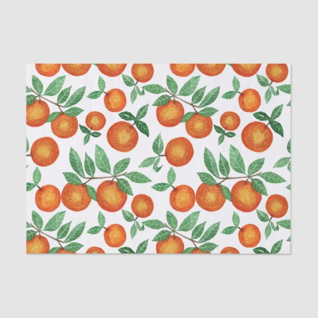 Summer Oranges Citrus Watercolor Fruit Pattern Tissue Paper (Front)