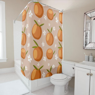Summer Oranges Fruit little white flowers Pattern Shower Curtain