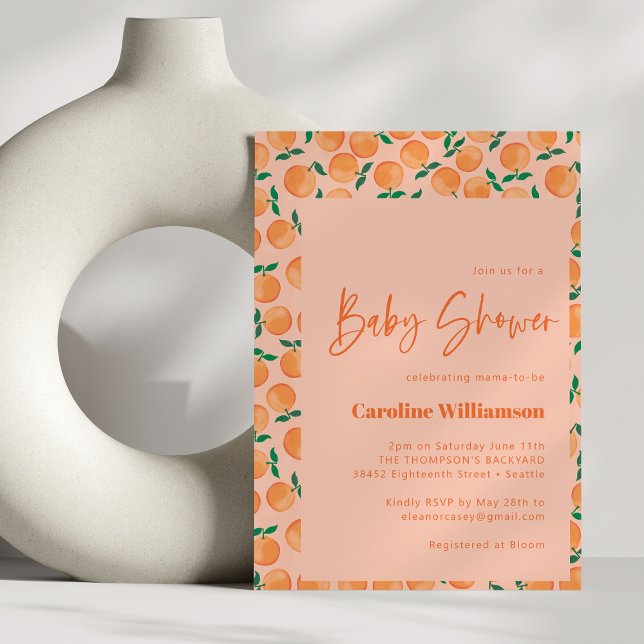 Summer Oranges Fruit Watercolor Cute Baby Shower Invitation (Creator Uploaded)