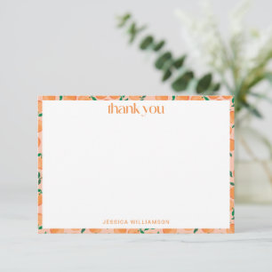 Summer Oranges Fruit Watercolor Pink Baby Shower Thank You Card