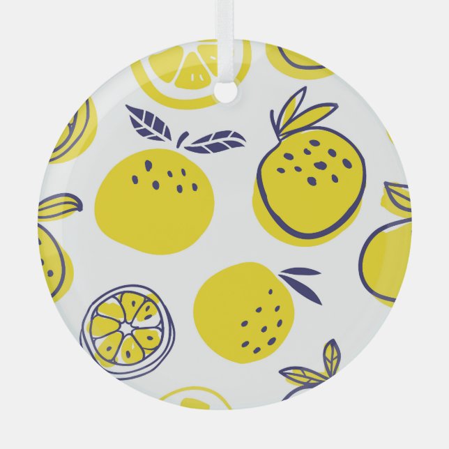 Summer Oranges: Stylish Fruit Pattern. Glass Tree Decoration (Front)