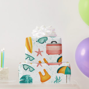 Summer Outdoor Watercolor Camping Beach Wrapping Paper