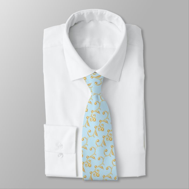 Summer Pale Blue and Gold Tie (Tied)