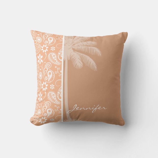Summer Palm; Apricot Colour Paisley; Floral Cushion (Front)