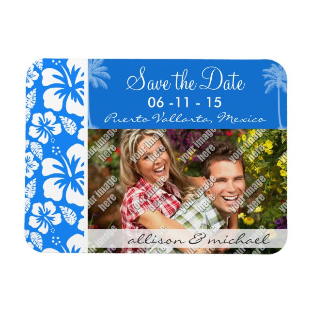 Summer Palm; Azure Blue Tropical Hibiscus Magnet (Horizontal)