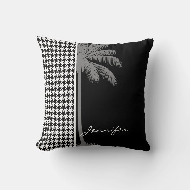 Summer Palm Black Houndstooth Cushion (Front)