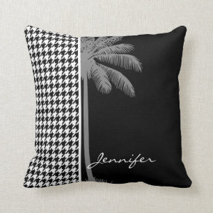 Summer Palm Black Houndstooth Cushion