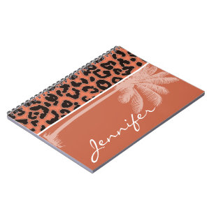 Summer Palm; Burnt Sienna Leopard Animal Print Spiral Notebook