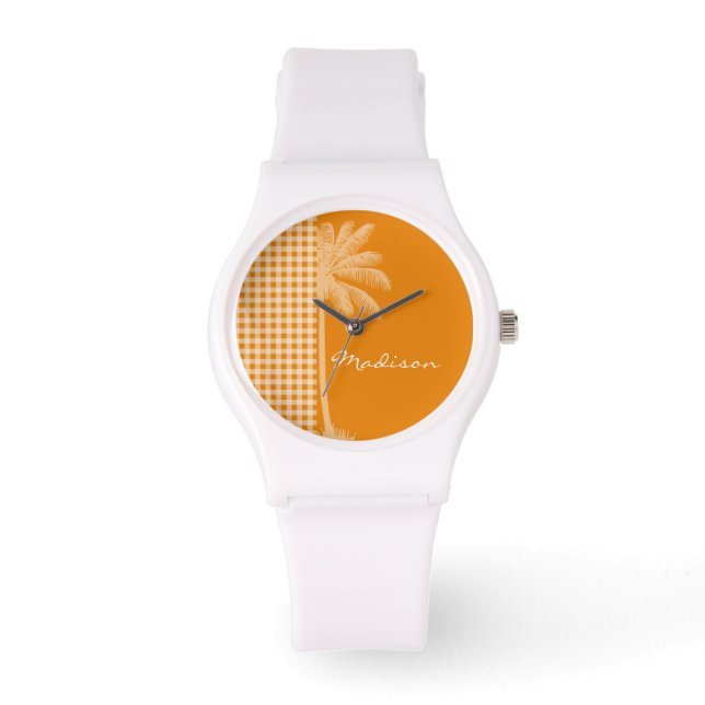 Summer Palm; Dark Orange Gingham Watch (Front)