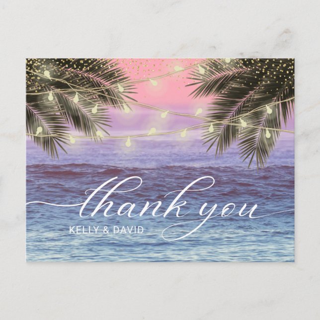 Summer Palm Tree Beach Wedding Thank You Postcard (Front)
