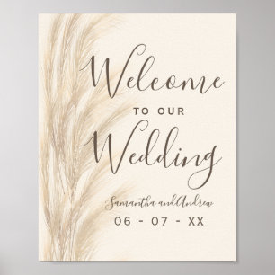 Summer pampas grass watercolor wedding welcome poster
