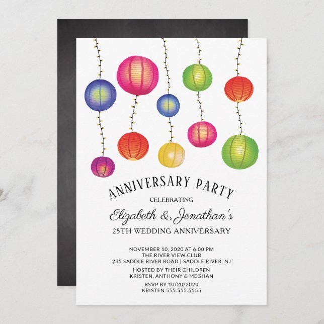 Summer Paper Lanterns Anniversary Party Invitation (Front/Back)