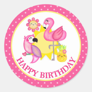 Summer Paradise Flamingo Parrot Birthday Classic Round Sticker