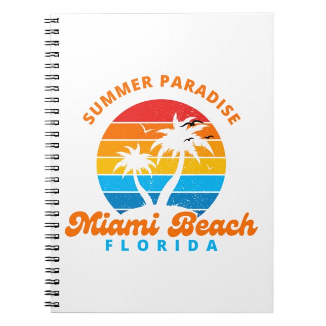 Summer Paradise Miami Beach Florida-Sunset-Palms Notebook (Front)