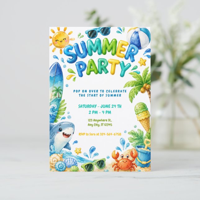 Summer Party Beach Birthday Celebration Invitation (Standing Front)