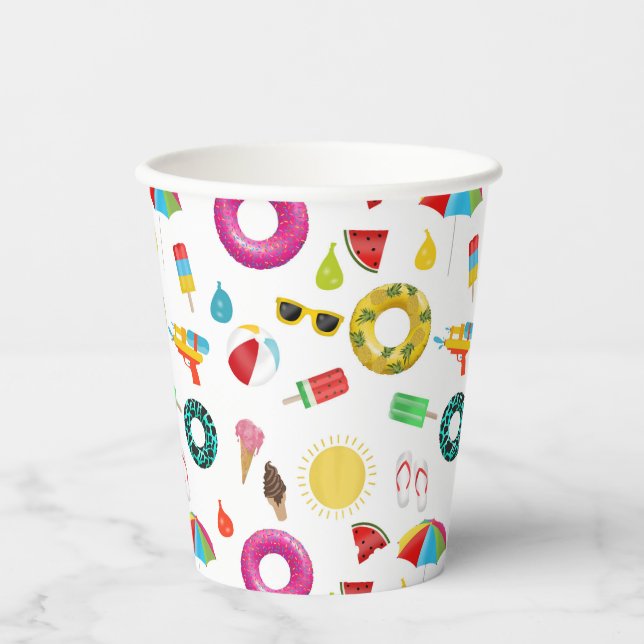 Summer Party Beach Pool Fun Pattern Paper Cups (Front)