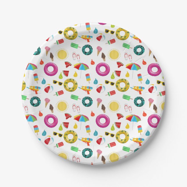 Summer Party Beach Pool Fun Pattern Paper Plate (Front)