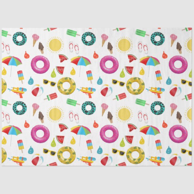 Summer Party Beach Pool Fun Pattern Tissue Paper (Front)