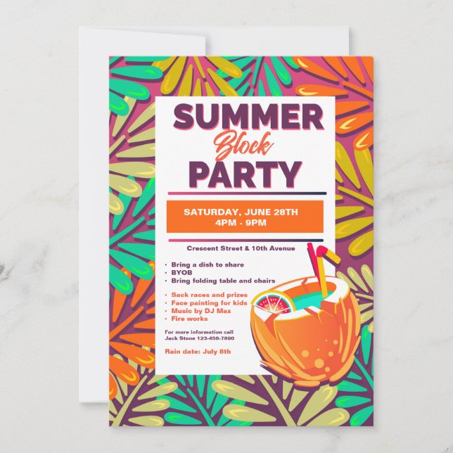 Summer Party Botanical Invitation (Front)