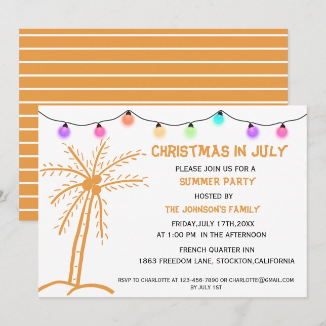 Summer Party Christmas In July Invitation (Front/Back)