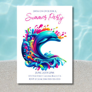Summer Party- Colourful Dolphin Splash Invitation
