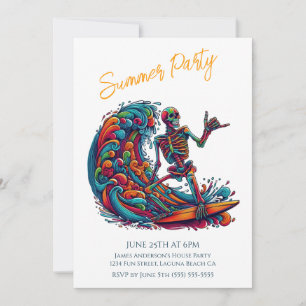 Summer Party- Colourful Skeleton Surfer Invitation