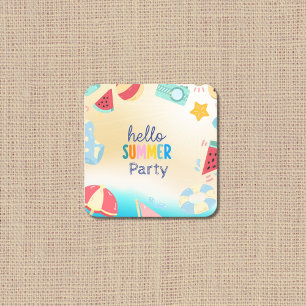 Summer Party Festival Birthday Colourful Beach  Square Paper Coaster