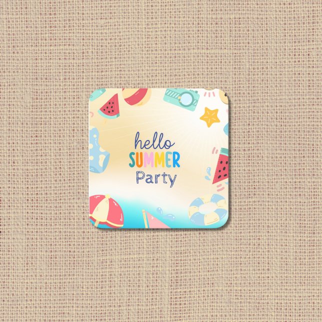 Summer Party Festival Birthday Colourful Beach  Square Paper Coaster (Creator Uploaded)