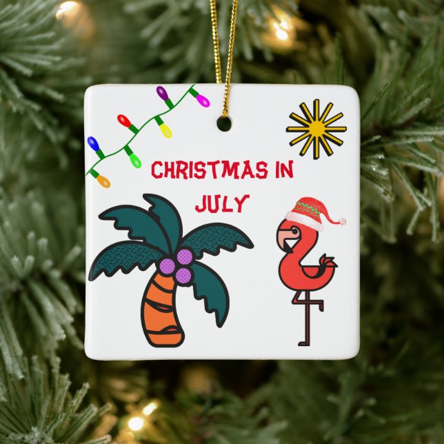 Summer Party Flamingo Christmas In July  Ceramic Ornament (Tree)