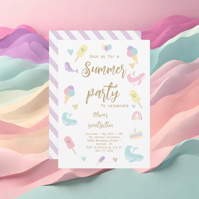 Summer Party Ice Cream Calligraphy Sweet Sixteen Invitation (Creator Uploaded)