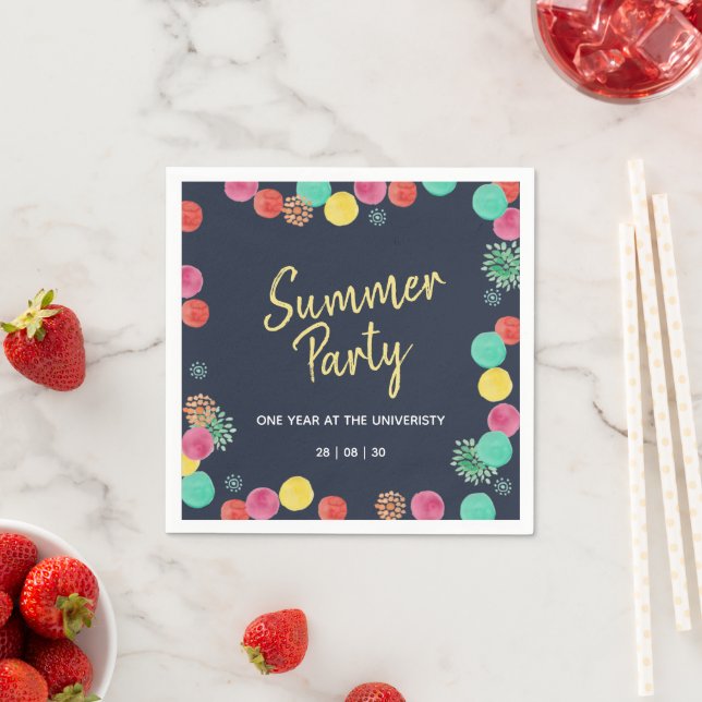 Summer Party Lampions Invitation Square Sticker Napkin (Insitu)
