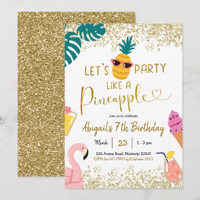 Summer Party like a Pineapple Birthday Invitation (Front/Back)
