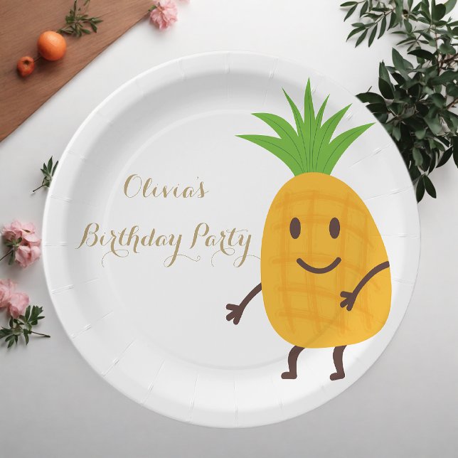 Summer Party Pineapple Tropical Birthday Party Paper Plate (Creator Uploaded)