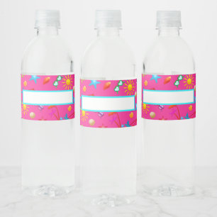 Summer Party Pink Design Water Bottle Labels