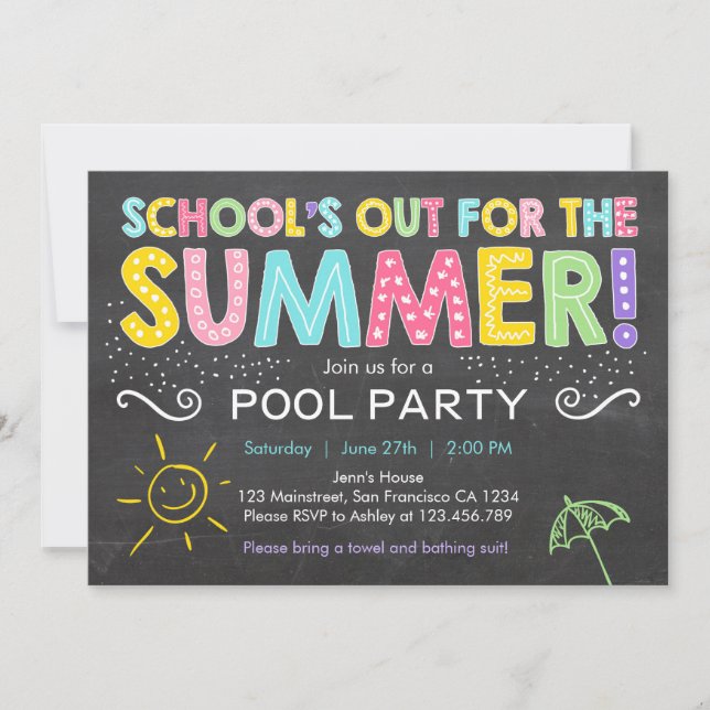 Summer Party Pool Party Schools Out Invitation (Front)