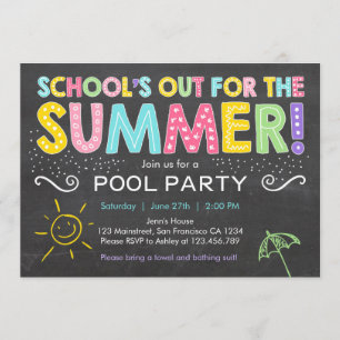 Summer Party Pool Party Schools Out Invitation
