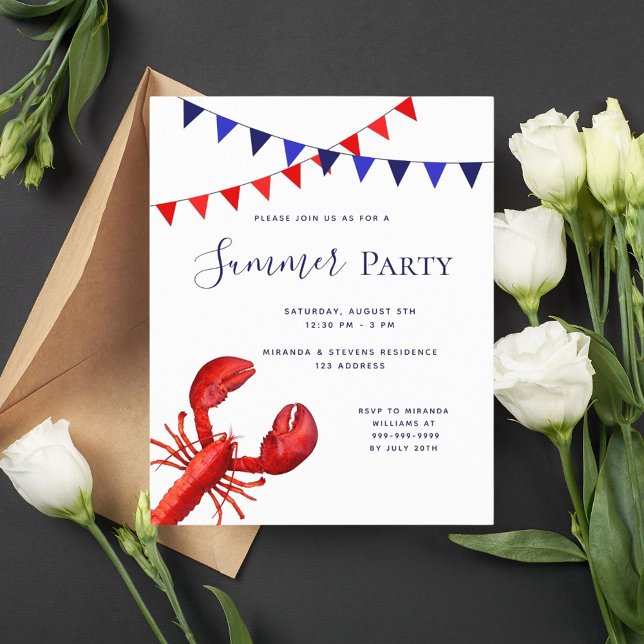Summer party red lobster blue budget invitation (Creator Uploaded)