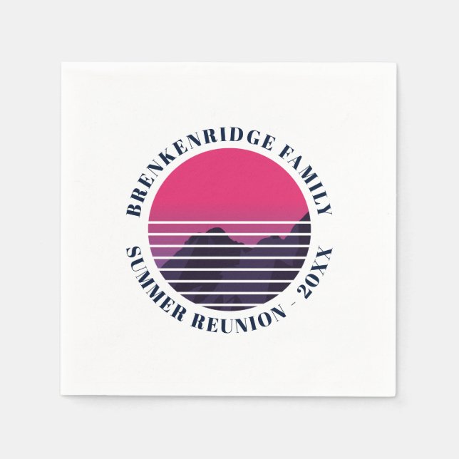 Summer Party Retro Sunset Mountains Family Paper Napkin (Front)