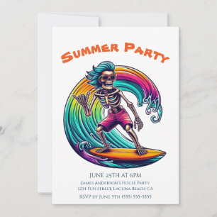 Summer Party- Skeleton Surfer Riding A Wave- Invitation