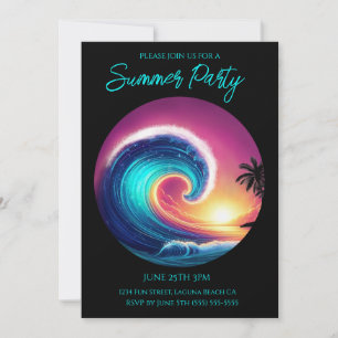 Summer Party- Surfing a Big Wave- Invitation