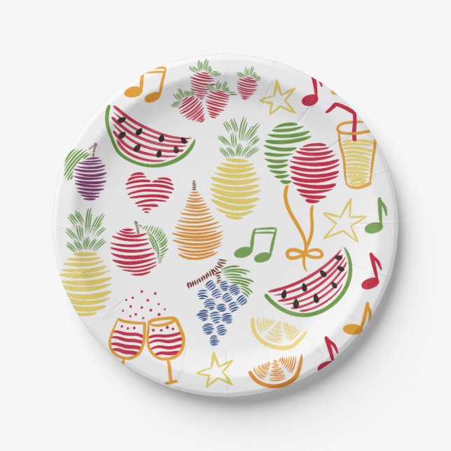 summer party (white backround) paper plate (Front)