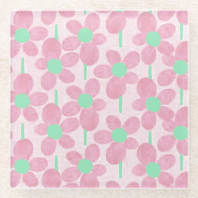 Summer Pastel Floral Botanical Glass Coaster (Front)