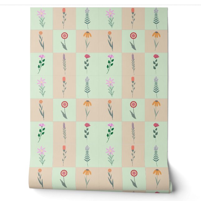 Summer pastel flowers pattern wallpaper (Unrolling)