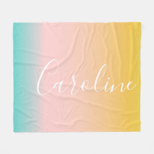 Summer Pastel Gradient | Personalised Script Name  Fleece Blanket (Front (Horizontal))