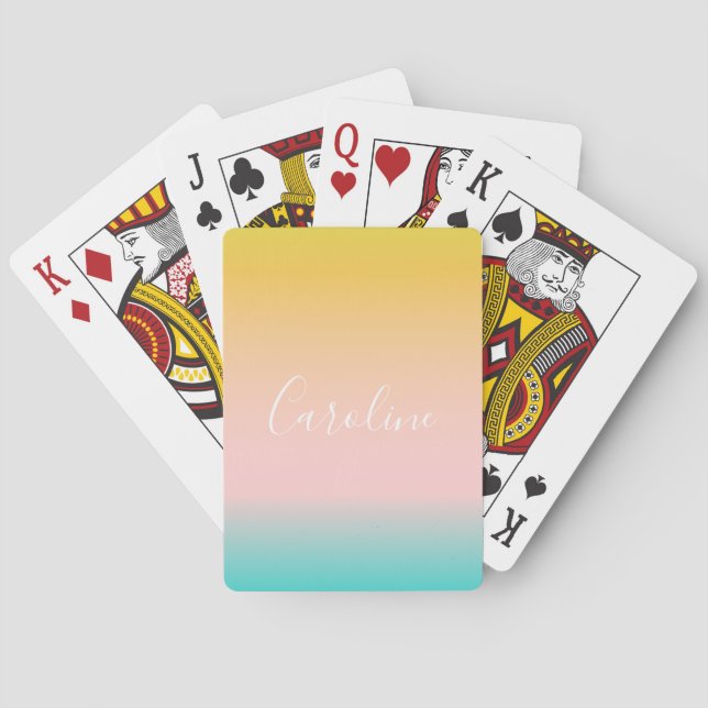 Summer Pastel Gradient | Personalised Script Name  Playing Cards (Back)
