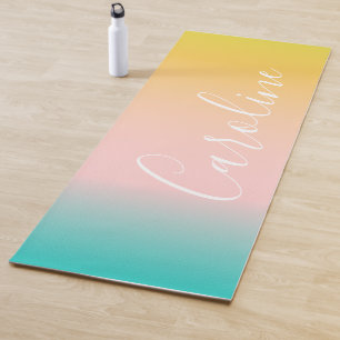 Summer Pastel Gradient Personalised Script Name Yoga Mat