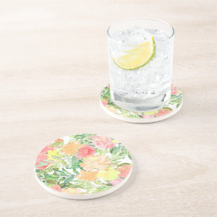 Summer Pastel orange and pink Flowers Coasters