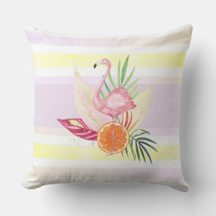 Summer Pastel Stripe, Flamingo, Tropical Cushion