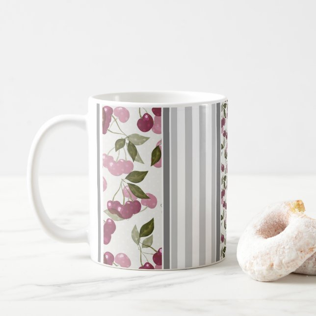 summer pattern of stripes of multi-coloured fabric coffee mug (With Donut)